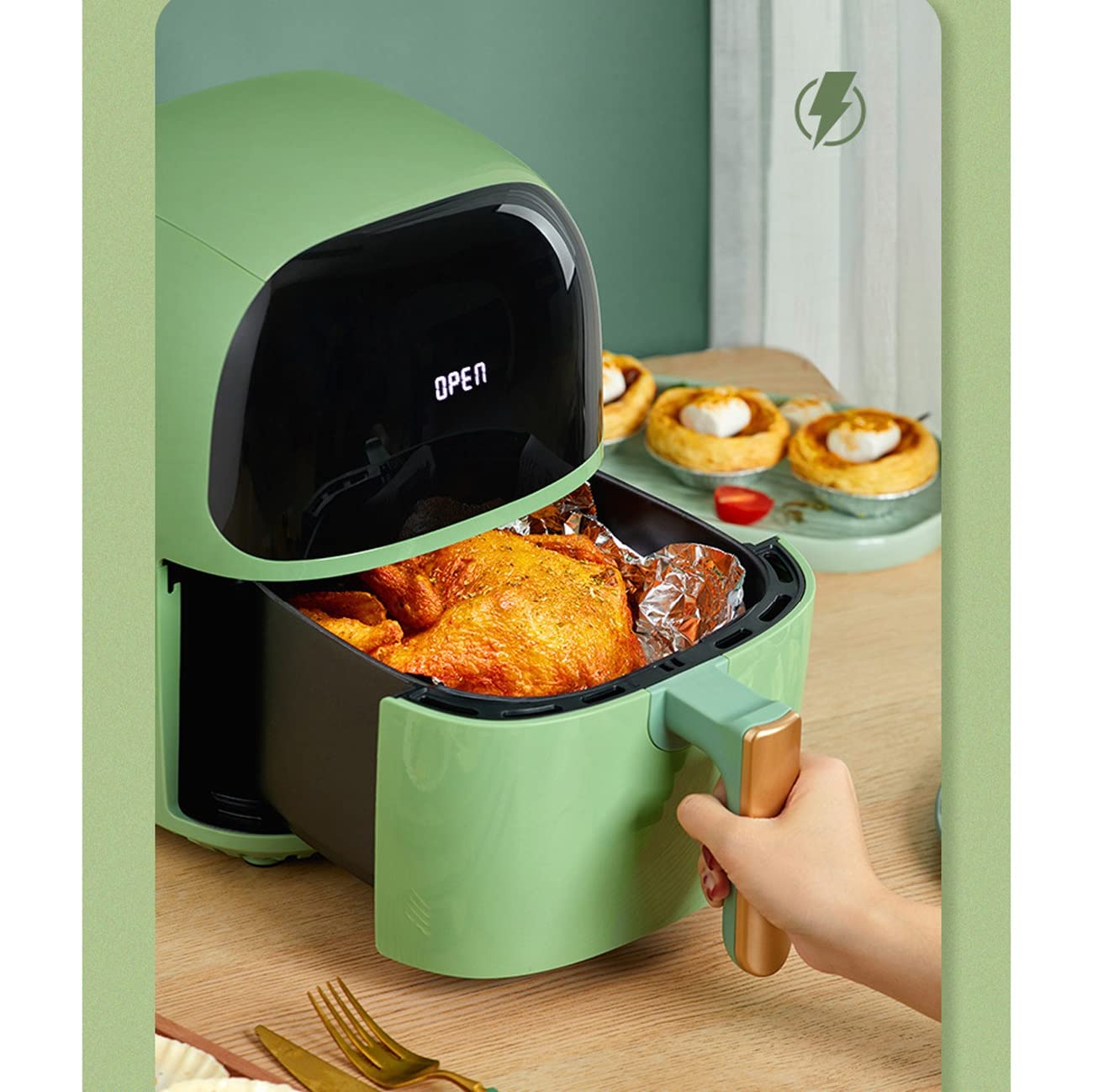 **AJIEYMXD Heißluftfritteuse 4 L | Touchscreen, 8 Programme, ölfreies Kochen, Antihaft, schnelle Airfryer-Technologie**