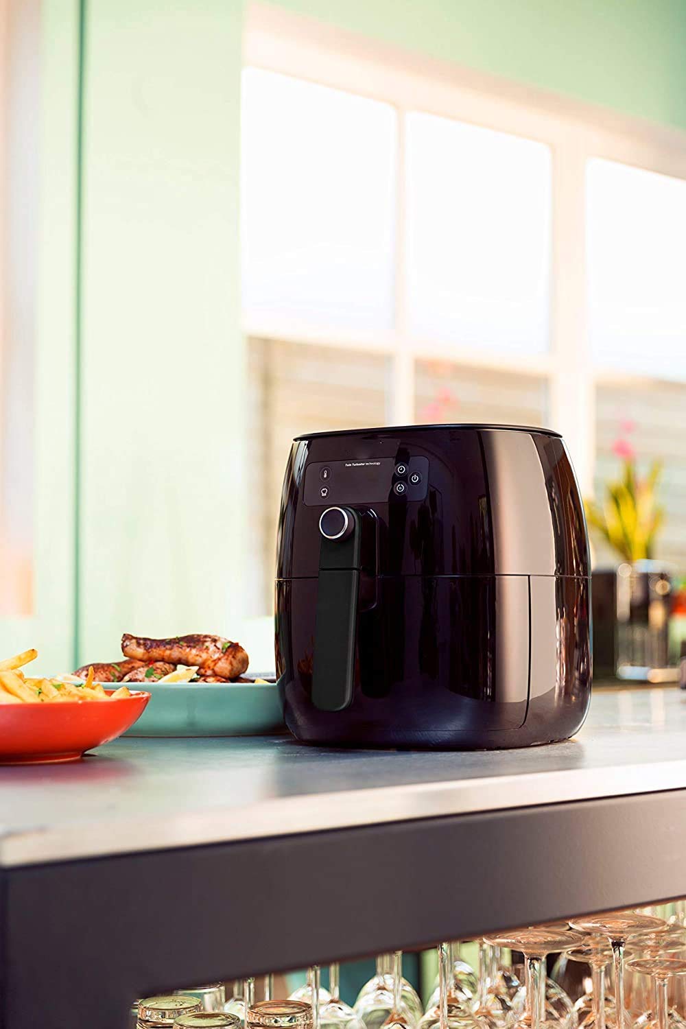 **AJIEYMXD Digitaler Airfryer Ofen | Touchscreen, Flachkorb, Twin-Turbostar-Technologie, ölfreies Kochen, Schwarz**