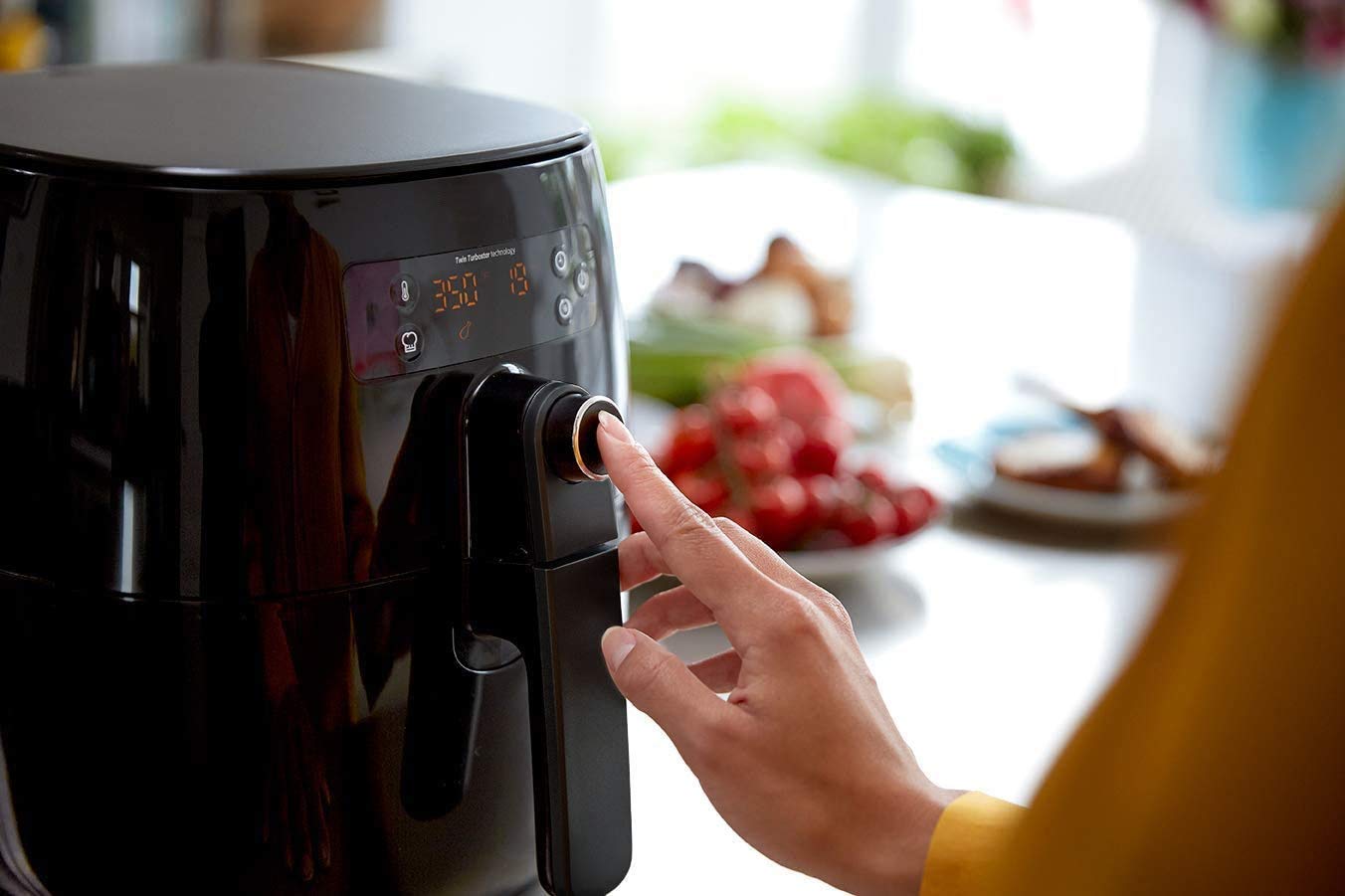 **AJIEYMXD Digitaler Airfryer Ofen | Touchscreen, Flachkorb, Twin-Turbostar-Technologie, ölfreies Kochen, Schwarz**