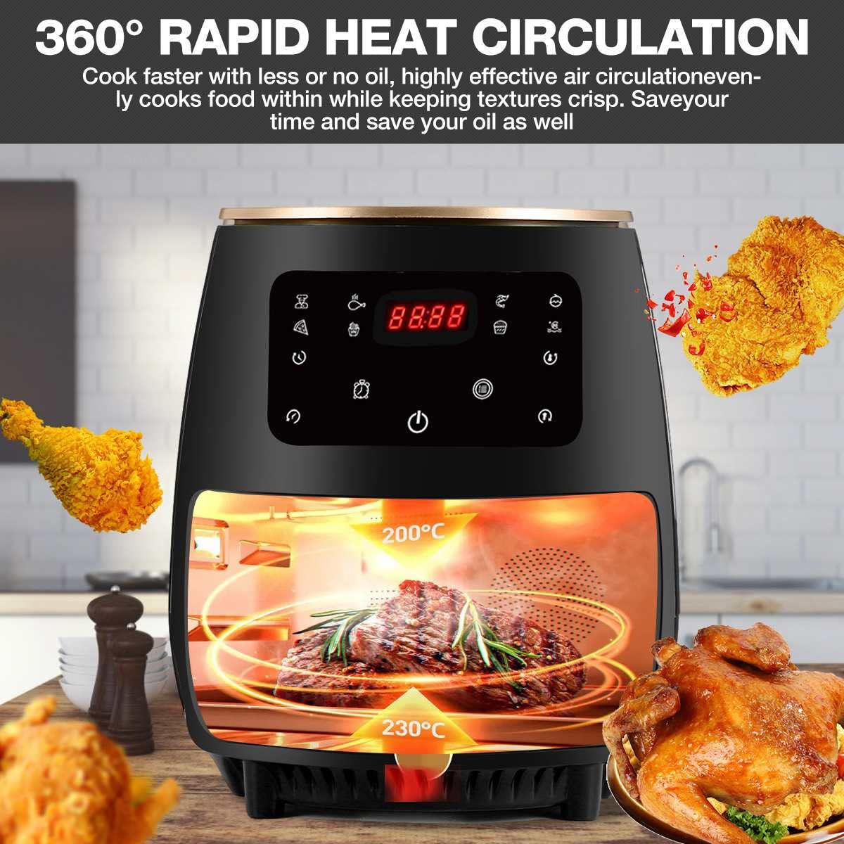 AJIEYMXD Heißluftfritteuse, 220 V, Multifunktions-Smart-Touch-LCD-Airfryer, Pommes-Frites-Pizza-Friteuse, Gedenktag