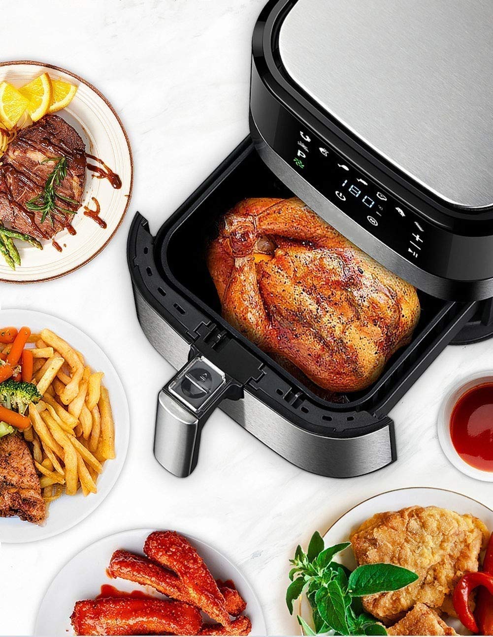 **AJIEYMXD Digitaler Airfryer 7-in-1 | Ölfreies Kochen, schnelles Luftzirkulationssystem, gesunde Mahlzeiten**