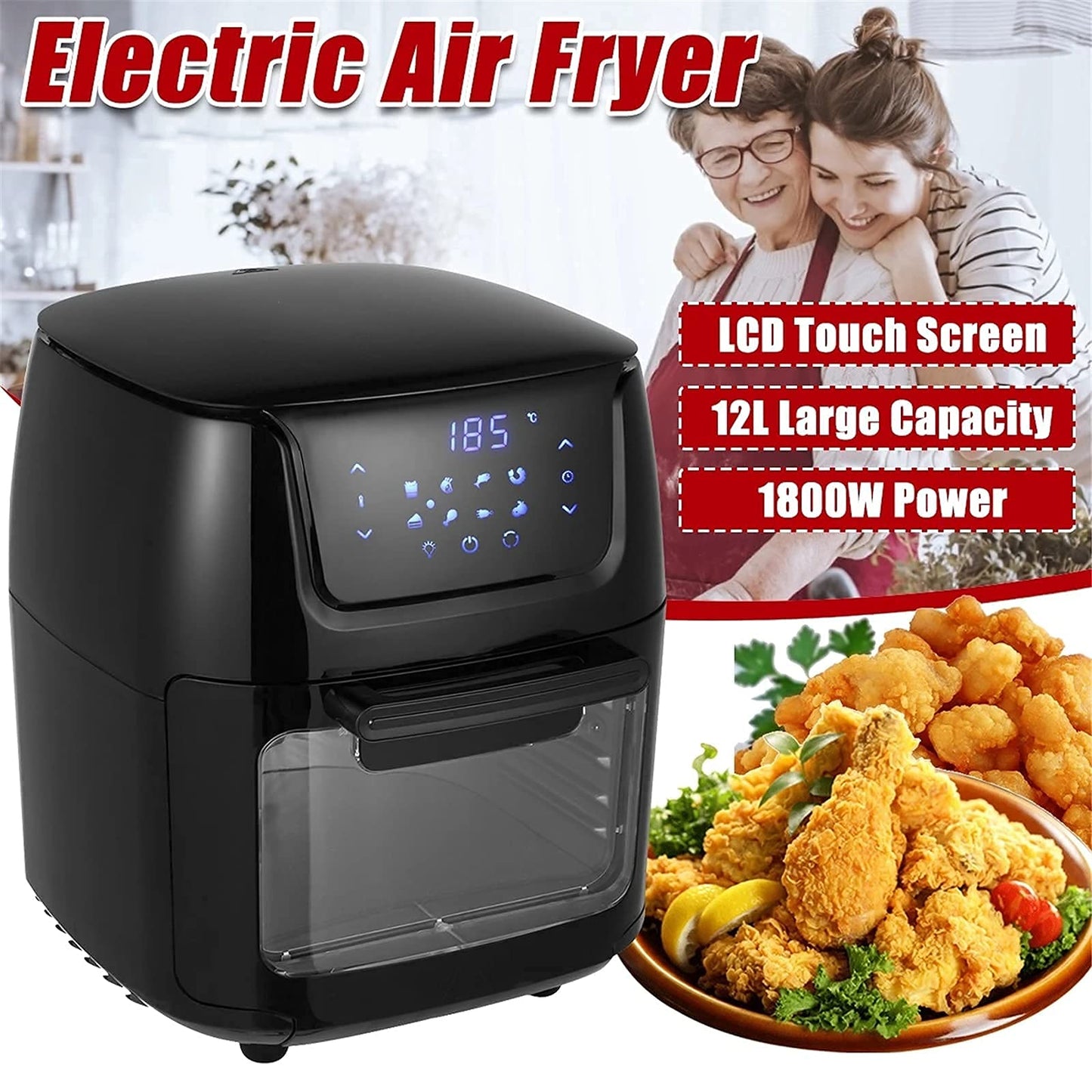Hot Air Fryers for Home Use Hot Air Fryer Oven Electric Touch Digital Airfryer Rotisserie Dry Large Cooker 12L Hopeful Charity