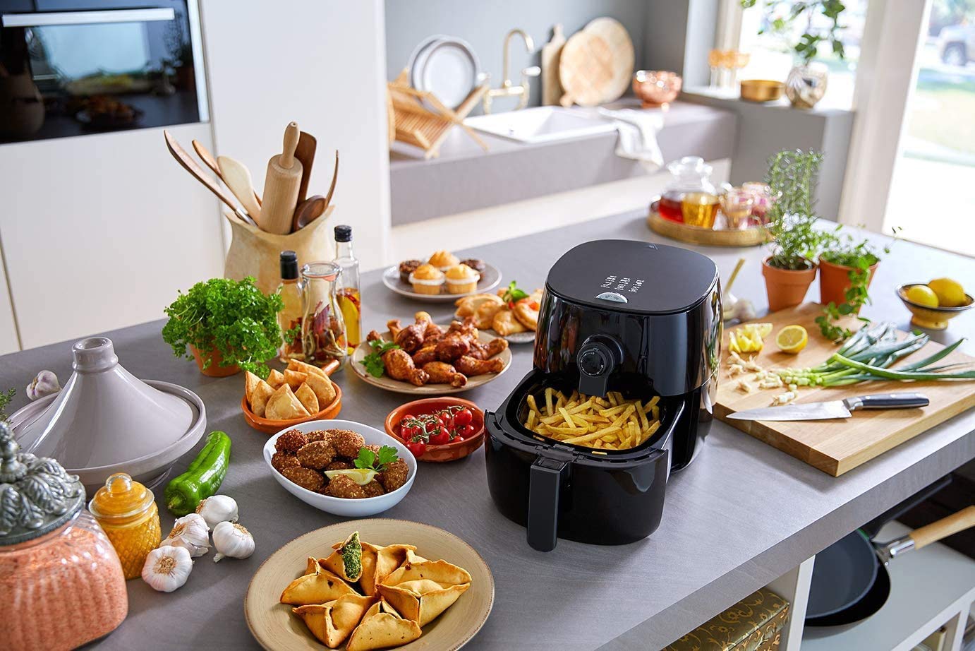 **AJIEYMXD Digitaler Airfryer Ofen | Touchscreen, Flachkorb, Twin-Turbostar-Technologie, ölfreies Kochen, Schwarz**