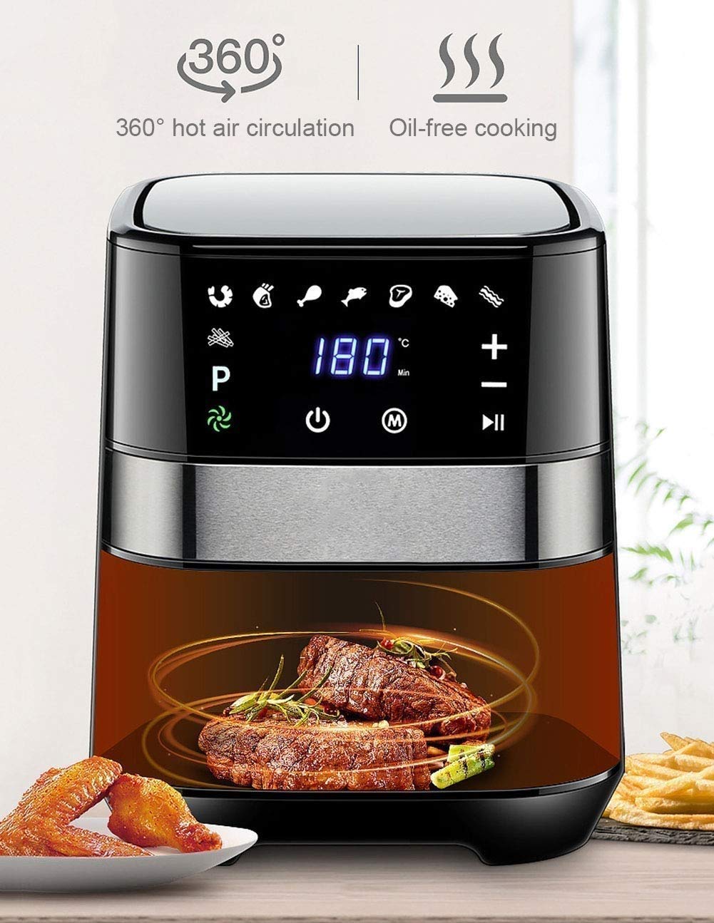 **AJIEYMXD Digitaler Airfryer 7-in-1 | Ölfreies Kochen, schnelles Luftzirkulationssystem, gesunde Mahlzeiten**