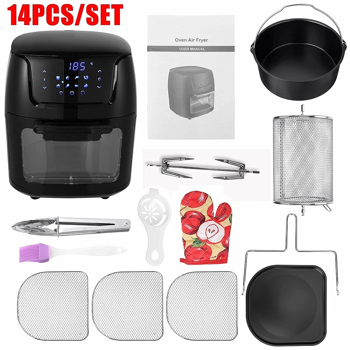 Hot Air Fryers for Home Use Hot Air Fryer Oven Electric Touch Digital Airfryer Rotisserie Dry Large Cooker 12L Hopeful Charity